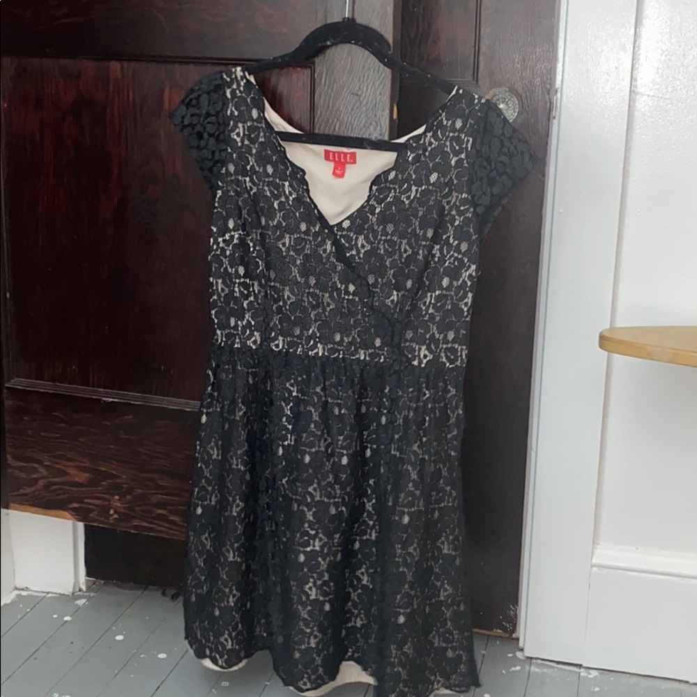 Tan and black lace dress